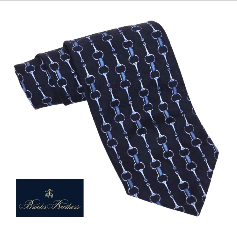 BROOKS BROTHERS Makers Navy and Cobalt Blue Equestrian Style Silk Tie